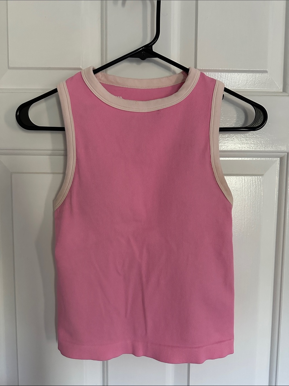 all in motion Pink Ribbed Tank with Cream Trim